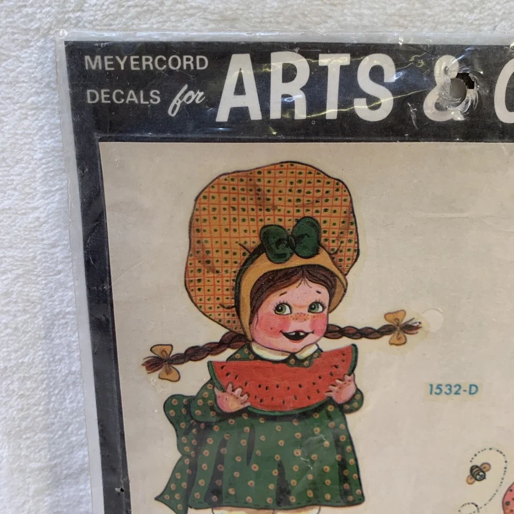 Meyercord Decals Vintage Watermelon Bonnet Girls Dog Flowers Original 1532-D NOS
